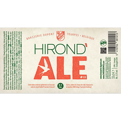 5410702001413 Hirond'Ale #1.0 - 33cl Bier met nagisting in de fles Sticker Front